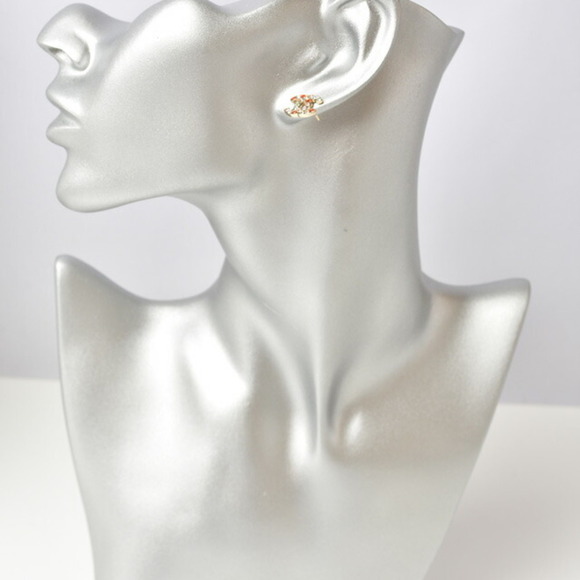 CHANEL Coco Mark CC Gold Red Multi Rhinestone Earrings ⭐ - Picture 2 of 7